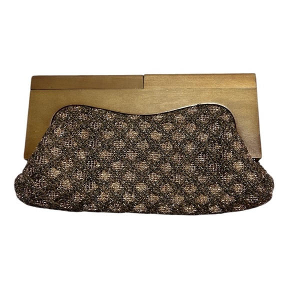Urban Expressions Wood Handle Straw Tweed Sparkly Clutch - Picture 2 of 7